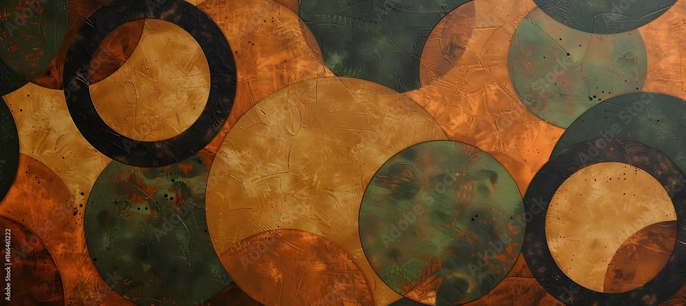 Poster rustic brown and green circular shapes on an abstract geometric background with a modern and natural
