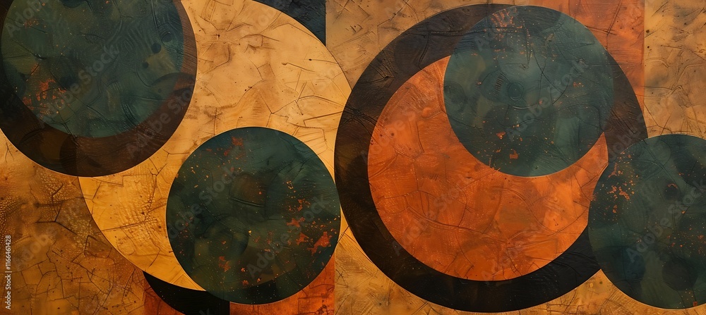 Poster geometric abstract background featuring rustic brown and green circular patterns for a stylish and c