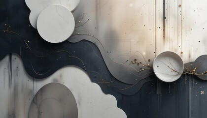 Abstract Modern Art: Elegant Gray and Gold Wall Decor (Generative AI)