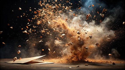 Dust and Debris Erupt From an Explosion in a Darkened Environment