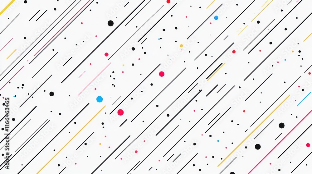 Poster abstract geometric design: diagonal lines and colorful dots