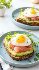 Healthy avocado toast with smoked salmon and poached egg, avocado toast with smoked salmon and fresh poached egg, gourmet avocado toast with smoked salmon and poached egg