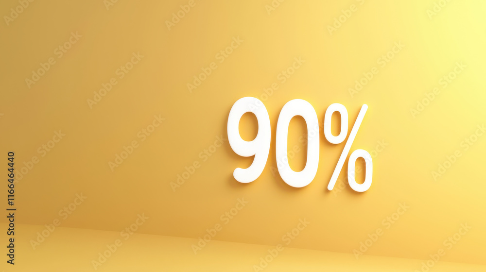 Poster 3d rendering of minimalistic icon showing 90% on yellow