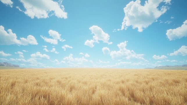 Serene Golden Grasslands Under a Sunny Sky