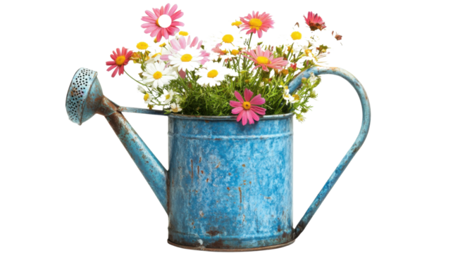 Flowers in a watering can transparent background