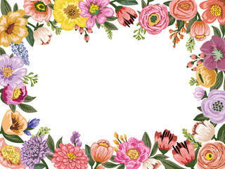 Flower Frame, frame with floral leaves and plants, decorative branches. Botanical background vector illustration ,card, cover, poster, greeting