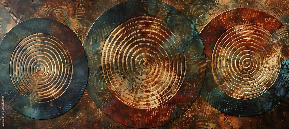 Poster abstract geometric design with circular rustic brown and green patterns creating a natural and moder