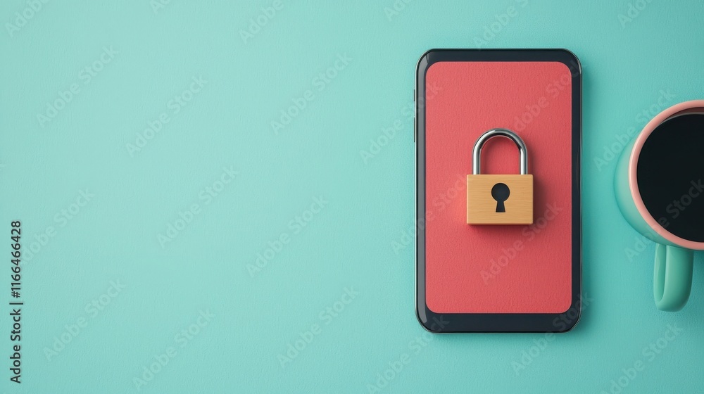 Aufkleber register account and security concept. a smartphone with a padlock symbolizing security and privacy.