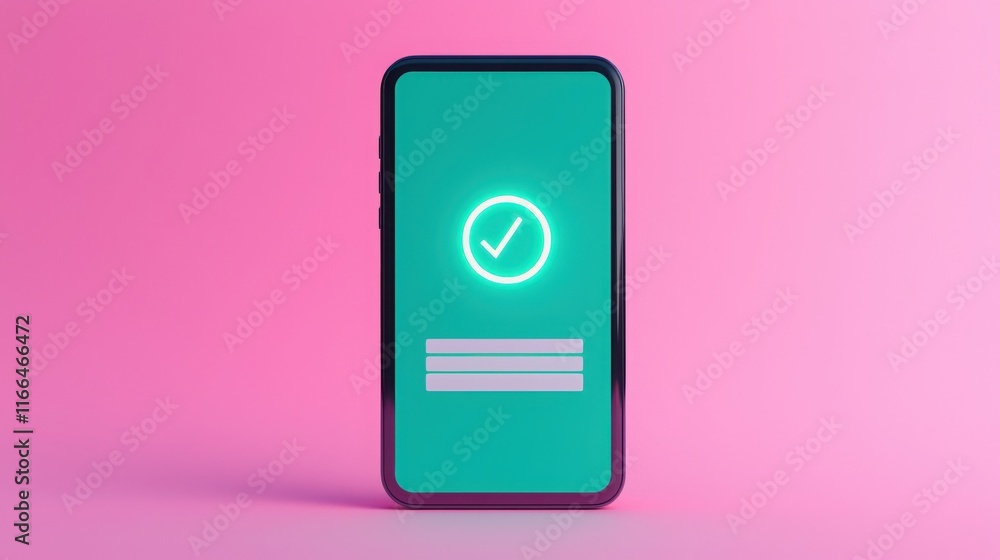 Aufkleber register account and security concept. mobile phone displaying a checkmark on a green background aga