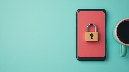 Register account and security concept. A smartphone with a padlock symbolizing security and privacy.