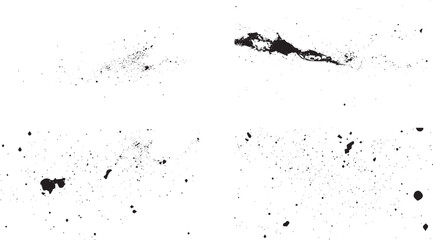 Set of different distressed black grain texture. Distress overlay vector textures. Vector collection urban grunge overlay. Paint texture with spray effect and drop ink splashes. 