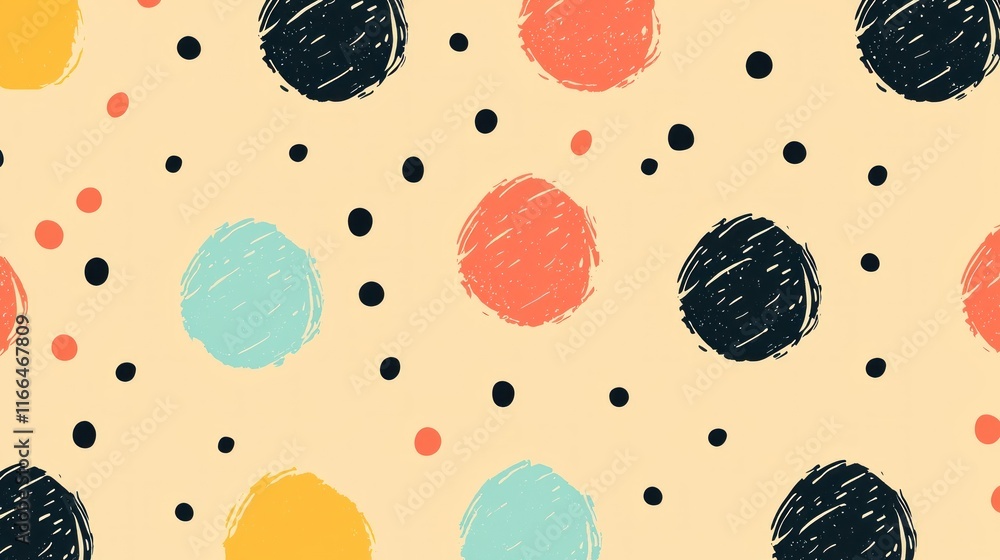 Poster abstract colorful polka dot pattern: a vibrant and playful design featuring hand-painted circles in 