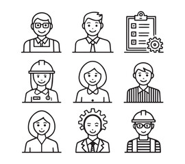 People icon set in flat style. Line icon set. Management line icons. Line Business People. Human resources. office management. with white background Vector illustration.