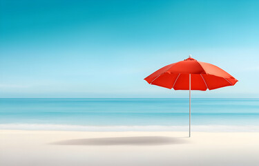Red Beach Umbrella by the Sea on a Sunny Day