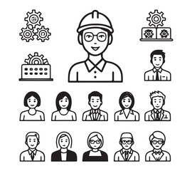 People icon set in flat style. Line icon set. Management line icons. Line Business People. Human resources. office management. with white background Vector illustration.