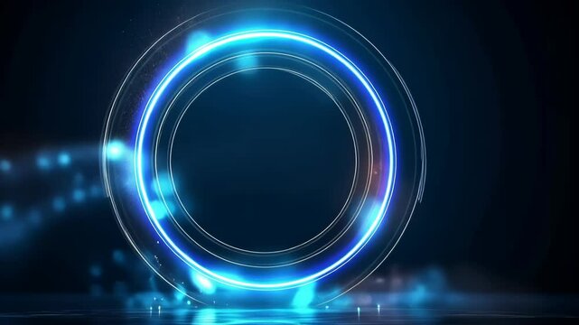 A blue circle with a dark background. The circle is surrounded by a blue light. The light is shining on the circle, making it look like a glowing object. Scene is mysterious and otherworldly