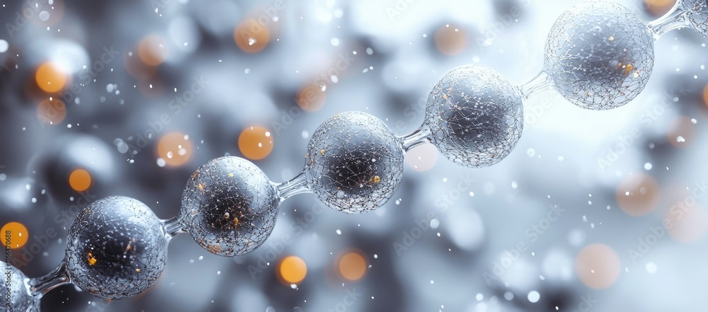 Poster a close-up of a molecular structure with glowing particles, illustrating scientific concepts.