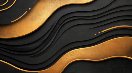 Obraz premium luxury modern black and gold abstract art with wavy texture and layered design featuring textured pattern and elegant metallic dark gradient