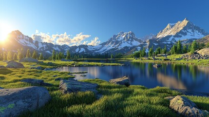 Stunning Alpine Lake Mountain Landscape at Sunset