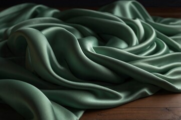 Obraz premium realistic photo, green flowing fabric, fabric flows on the left side