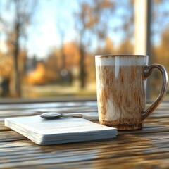 Cozy Autumn Morning Coffee, Book, and a Peaceful View