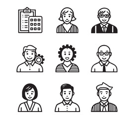 People icon set in flat style. Line icon set. Management line icons. Line Business People. Human resources. office management. with white background Vector illustration.