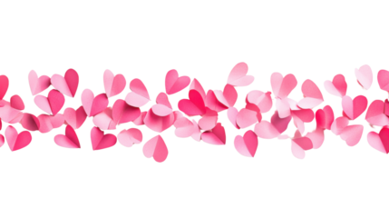 Border made of falling paper hearts transparent background