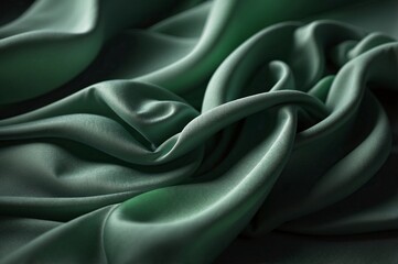 realistic photo, green flowing fabric, fabric flows on the left side 