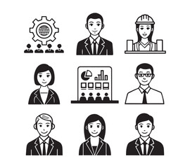 People icon set in flat style. Line icon set. Management line icons. Line Business People. Human resources. office management. with white background Vector illustration.
