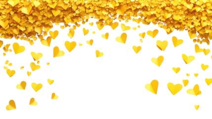 Border made of falling paper hearts transparent background