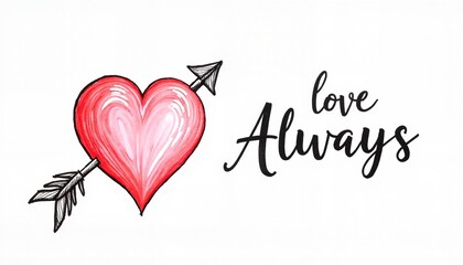 A Beautiful Red Heart Pierced by a Golden Arrow with Inspirational Text Love Always