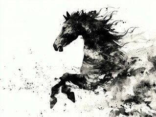 Dynamic horse illustration traditional chinese art ink style