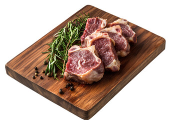 Fototapeta premium Meat on a wooden board, isolated on a transparent background, PNG