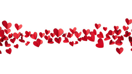 Border made of falling paper hearts transparent background