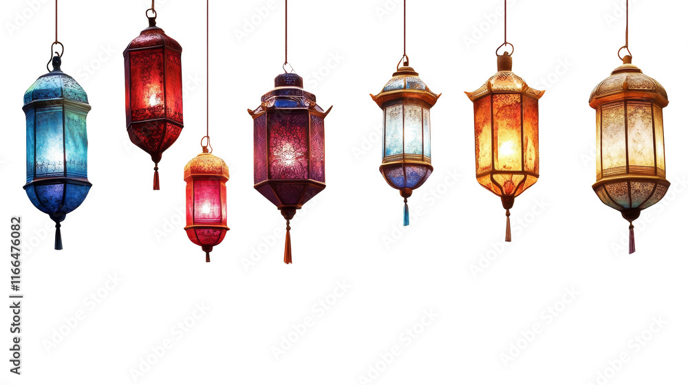 Poster hanging lanterns border graphic isolated transparent background
