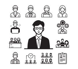 People icon set in flat style. Line icon set. Management line icons. Line Business People. Human resources. office management. with white background Vector illustration.