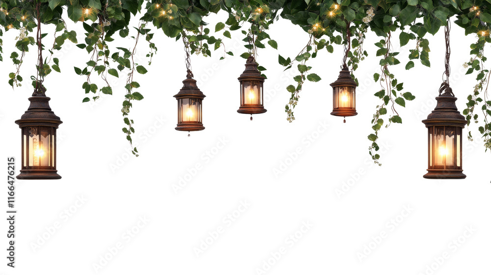 Poster hanging lanterns border graphic isolated transparent background