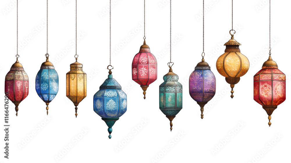 Poster hanging lanterns border graphic isolated transparent background