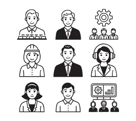 People icon set in flat style. Line icon set. Management line icons. Line Business People. Human resources. office management. with white background Vector illustration.