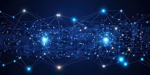 Obraz premium Abstract digital network visualization with interconnected nodes and glowing elements.