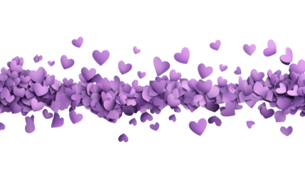 Border made of falling paper hearts transparent background
