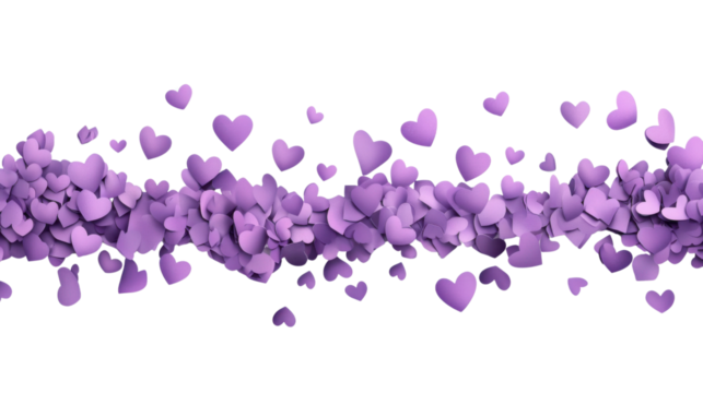 Border made of falling paper hearts transparent background