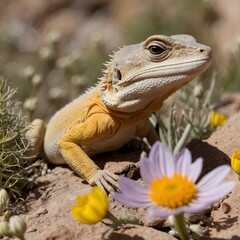 Obraz premium Desert Vibrance: A Coachella Valley Lizard in a Blooming Wildflower Scene