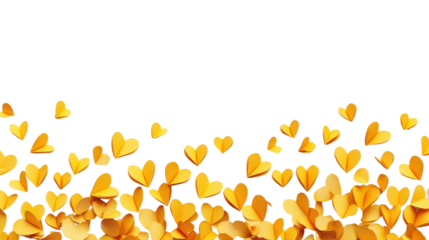 Border made of falling paper hearts transparent background