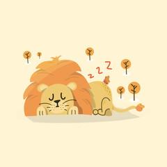 Vector Illustration of Cartoon Lion sleeping with butterfly