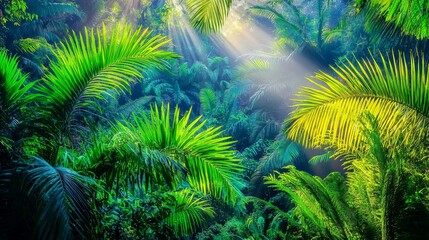 Lush Tropical Rainforest Sunlight Green Leaves Nature
