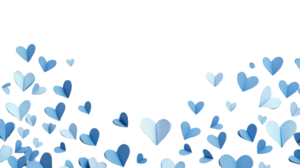 Border made of falling paper hearts transparent background