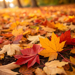 Closeup of vibrant autumn leaves with blurred background