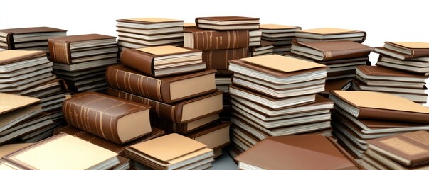 A collection of stacked books in various sizes and colors, symbolizing knowledge and learning.