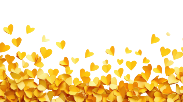 Border made of falling paper hearts transparent background